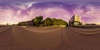 this is a street scene with a full view lens fisheye image taken in the city