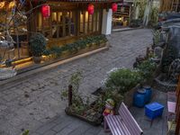 City Landscape at Dawn with Cobble Stone Road and Historic Architecture in Lijiang, China