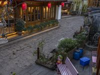 City Landscape at Dawn with Cobble Stone Road and Historic Architecture in Lijiang, China