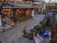 City Landscape at Dawn with Cobble Stone Road and Historic Architecture in Lijiang, China