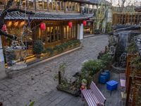 City Landscape at Dawn with Cobble Stone Road and Historic Architecture in Lijiang, China