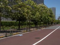 empty road with white lines on the streets of city area against cloudy blue sky on a sunny day