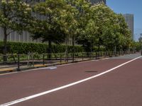 empty road with white lines on the streets of city area against cloudy blue sky on a sunny day