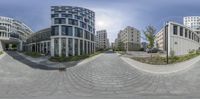 three dimensional shot of a large modern building on the outskirts of london city centre with cobbles