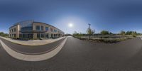 a 360 - shot of a building and street in front of it, as if not to view