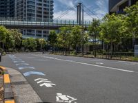 empty road with white lines on the streets of city area against cloudy blue sky on a sunny day