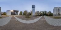 there are several different photos of buildings at this time of day - taken from a fisheye lens