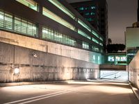 an empty parking garage with no people at night, in the middle of a city