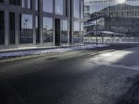 City Road with Asphalt and Building Facade