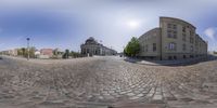 the panorama of an empty street from an outside perspective showing it on the edge of the corner