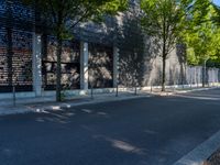 a sidewalk in the city that has a number of trees and some building on both side