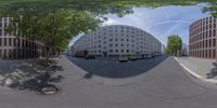 this is a photo of a city street taken in a 360 - pane view