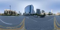 an image of a 360 - view image on a city street from inside a fisheye lens