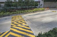 the yellow and black striped painted on the street curb is very unique looking and unique