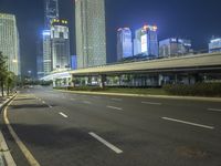 Cityscape at Night: Neon Lights and Skyscrapers