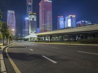 Cityscape at Night: Neon Lights and Skyscrapers