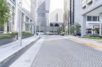 a walkway that is in front of some buildings in the city of chicago, illinois