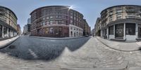 the buildings in the center of this photo have been shot using different panoramic lens lenses