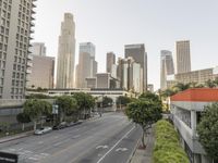 a view of an empty city from a skyscraper block across a street with parked cars