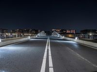 a city at night has lots of lights on it and on the street you can see traffic and bridge