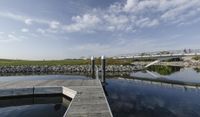 Cityscape of Milwaukee, Wisconsin with Coastal Boardwalk and River Reflections on a Clear Day