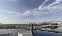 Cityscape of Milwaukee, Wisconsin with Coastal Boardwalk and River Reflections on a Clear Day