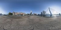 a city scene is depicted through the fish eye lens of this spherical photograph taken in the middle east corner of new york, ny