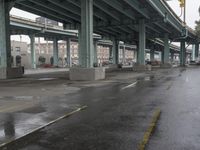 Cityscape of San Francisco with industrial buildings and a bridge