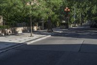 the sidewalk is empty, with two dogs sitting on the sidewalk and cars parked along the street