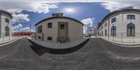 a 360 - view view of a street in the daytime time with a sky background