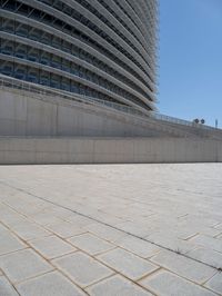 a black fire hydrant is sitting in the concrete area in front of a large building