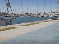 there are many small sailboats tied up at the pier and in the water on this beach