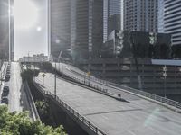 Clear Sky Cityscape: Highway Road with a View