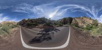 this is an image of the view from a fish eye lens of a mountaintop road