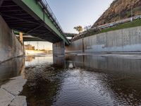 Clear sky over Los Angeles River bridge at dawn