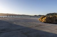 there are many logs sitting by the water near a dock area for boats to board