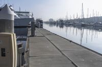 there are many boats in the water by the pier on this dock, as well as several parked boats
