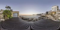 a photo of the view of a dock from an outside viewpoint that shows the entrance to the building