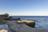 a long exposure photo of an outdoor beach area near the water on a sunny day