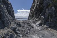 a rock climbing slope with a steep path near by, in the scottish highlands near ulna, scotland