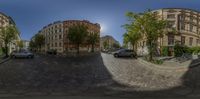 a picture of a street taken from the ground up with a very circular lens at one end