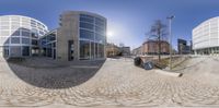 three different types of building seen from the side up in 3d glasses, one in front of another