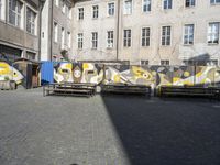 Cobblestone Streets and Graffiti Wall: Urban Design 001