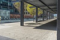 a fire hydrant in front of an office building with glass doors and windows on a sunny day