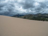 the sand dunes are very dry and sandy, as seen from the top of the mountain