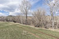 the dirt path to the hill in front of some trees and bushes near the water