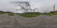 multiple circles of photos showing power lines and high voltage lines in the middle of nowhere