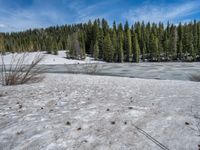 Snowy Road and Lake in Colorado Landscape