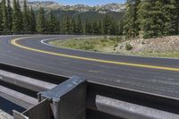 curved curving road with a road divider in the middle and two bend of it