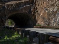 a road goes into a tunnel and through the hill to the other side of it